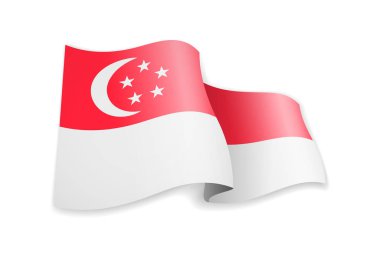 Rüzgarda Singapur bayrağı. Beyaz vektör çiziminde bayrak