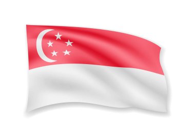Singapur bayrağını beyaza sallıyor. Rüzgarda bayrak.