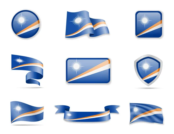 Colección de banderas de las Islas Marshall. Ilustración vectorial establecer banderas y contorno del país . — Vector de stock