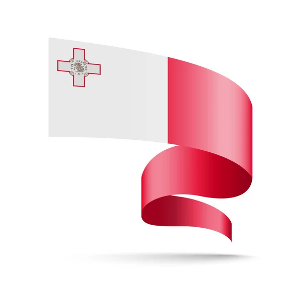 Maltská vlajka ve formě pásu s vlnou. — Stockový vektor