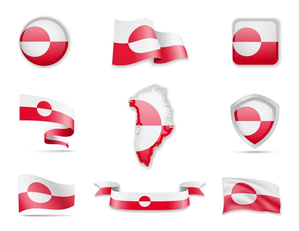 格陵兰标志集合。矢量插图设置国家标志和轮廓. — 图库矢量图片