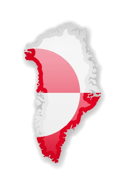 Grönland bayrağı ve beyaz arka plan üzerinde ülkenin anahat. — Stok Vektör