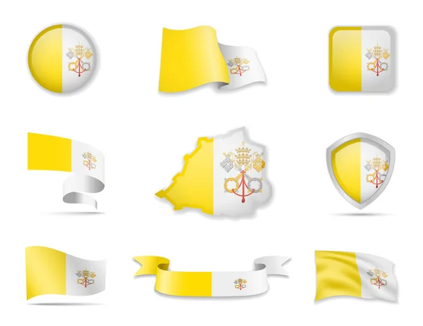 梵蒂冈国旗收集。矢量插图设置国家标志和轮廓. — 图库矢量图片