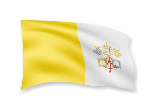 挥舞着白色梵蒂冈国旗。风中的旗帜. — 图库矢量图片