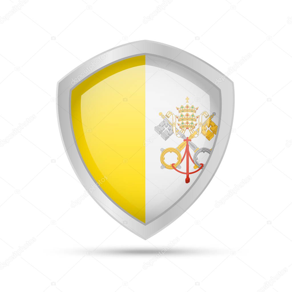 Shield with Vatican flag on white background.