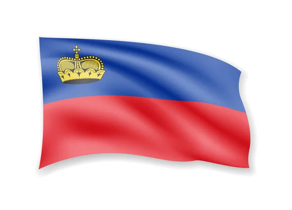 Waving Liechtenstein flag on white. Flag in the wind. — Stock Vector
