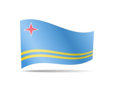 Rüzgarda Aruba bayrağı sallıyor. Beyaz vektör çiziminde bayrak