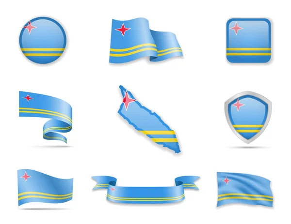 Colección de banderas de Aruba. Ilustración vectorial establecer banderas y contorno del país . — Vector de stock