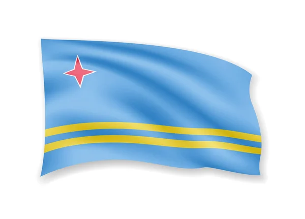 Η σημαία της Αρούμπα στο λευκό. Σημαία στον άνεμο. — Διανυσματικό Αρχείο