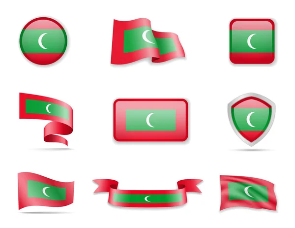 Maldív-szigetek zászlók Collection. Zászlók és kontúr Térkép. — Stock Vector