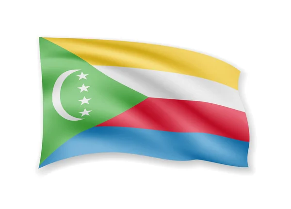 Schwenken Comoros Flagge auf weiß. Flagge im Wind. — Stockvektor