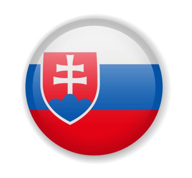 Slovakya bayrak yuvarlak parlak simgesi beyaz bir arka plan üzerinde