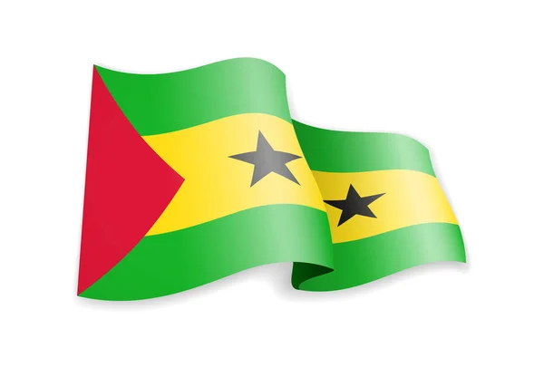 Bandeira de São Tomé e Príncipe ao vento. Bandeira na ilustração do vetor branco —  Vetores de Stock
