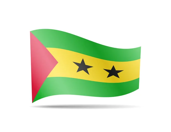 Zwaaiende Sao Tome en principe vlag in de wind. Vlag op witte vector illustratie — Stockvector