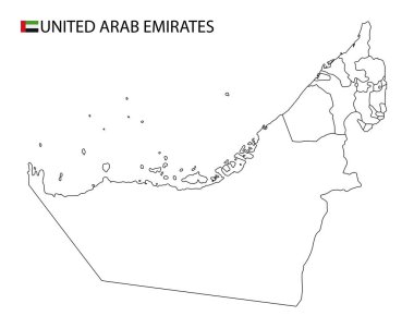 Birleşik Arap Emirlikleri haritası, ülkenin siyah beyaz ana hatları.