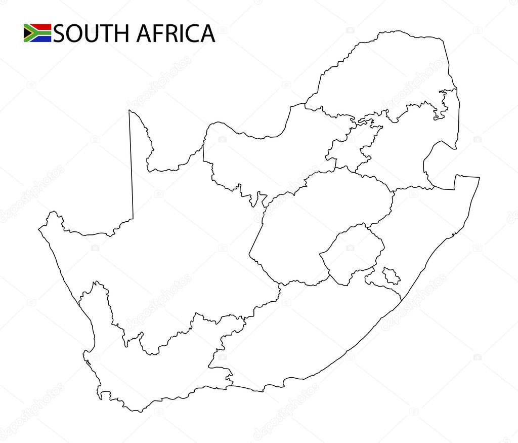 South Africa map, black and white detailed outline regions of the country. Vector illustration