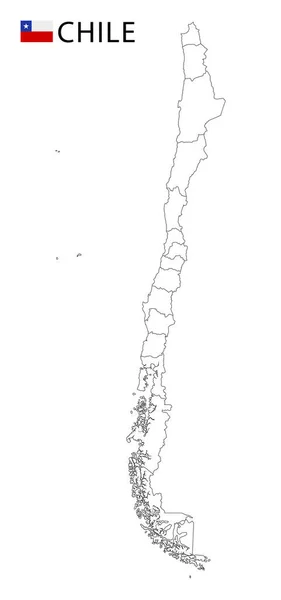 Chile Mapa Preto Branco Detalhou Regiões País Ilustração Vetorial —  Vetores de Stock