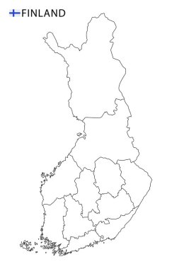 Finlandiya haritası, ülkenin siyah beyaz ana hatları.