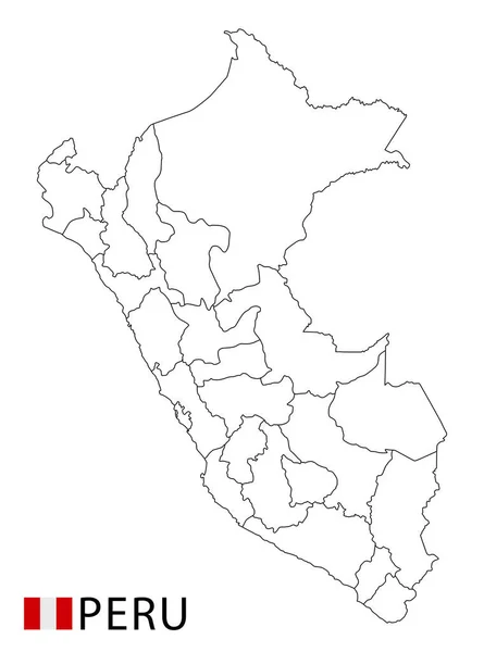 Peru kaart, zwart-wit gedetailleerde schema regio 's van het land. — Stockvector