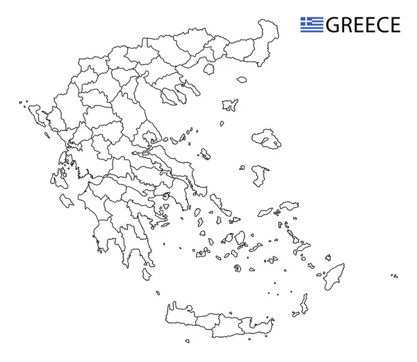 Grecia Mapa Blanco Negro Resumen Detallado Regiones Del País Ilustración — Archivo Imágenes Vectoriales
