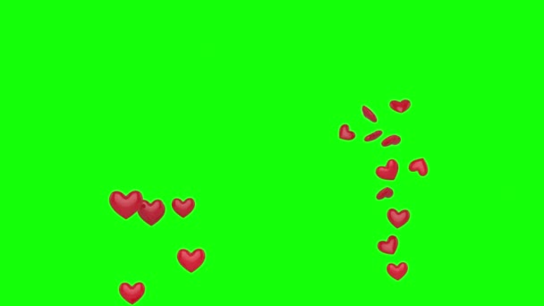 Social Media Hearts Fly Top Burst End Green Background Two — Stock Video