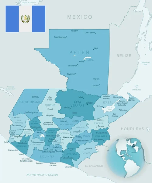 Mapa Detallado Las Divisiones Administrativas Guatemala Con Bandera Del País — Vector de stock