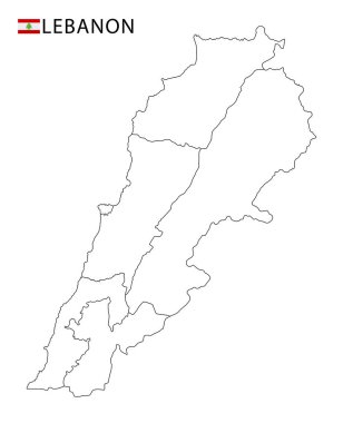 Lübnan haritası, ülkenin siyah beyaz ana hatları. Vektör illüstrasyonu