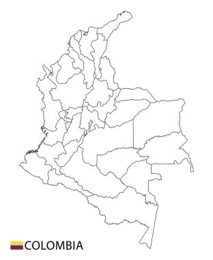Kolombiya haritası, ülkenin siyah beyaz ana hatları. Vektör illüstrasyonu