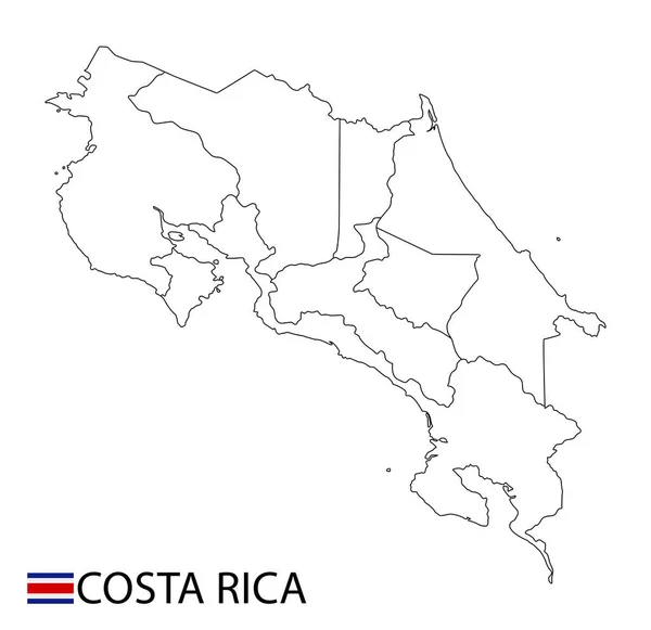 Costa Rica Mapa Blanco Negro Detallado Contorno Regiones Del País — Vector de stock