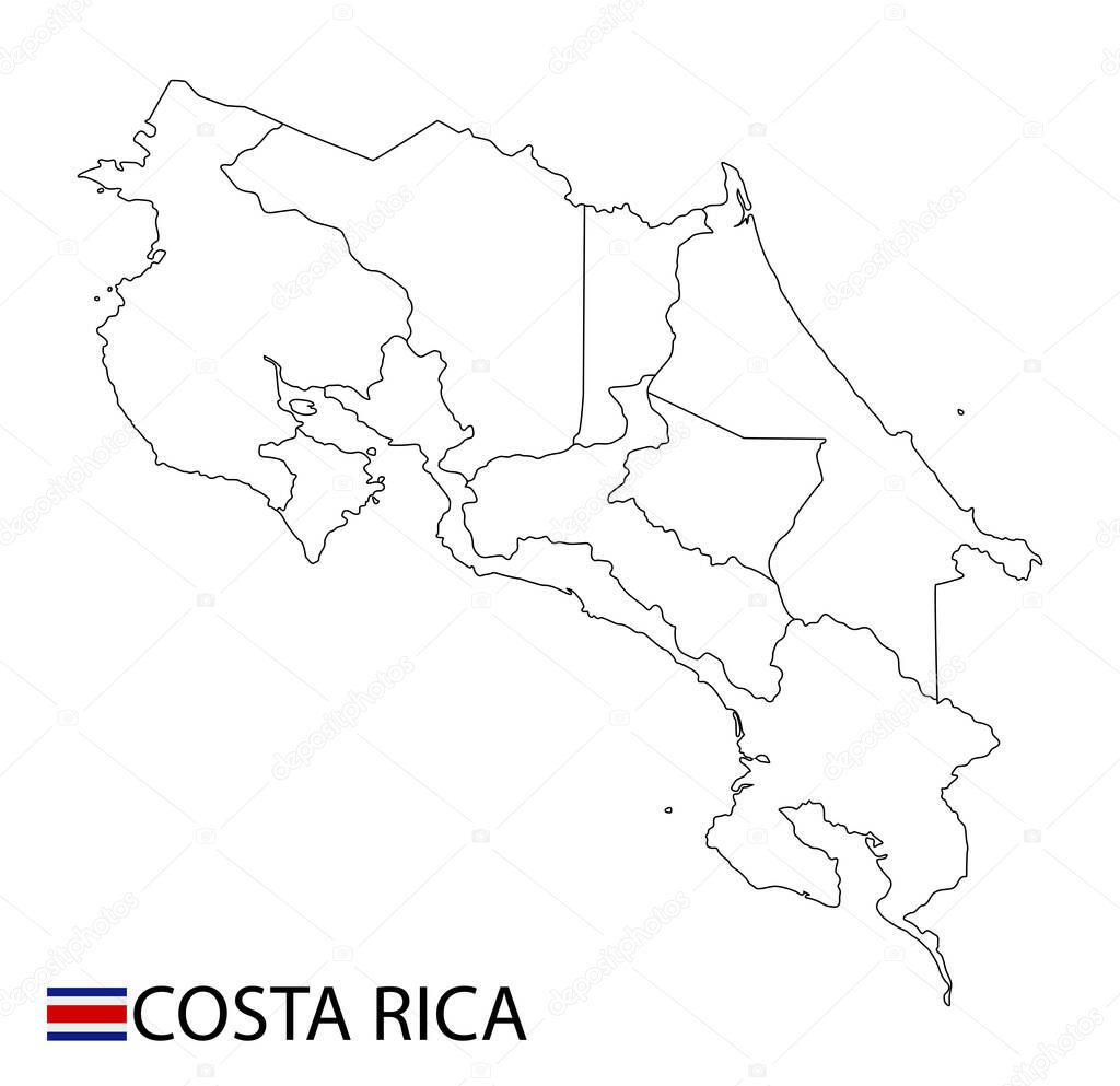 Costa Rica map, black and white detailed outline regions of the country. Vector illustration
