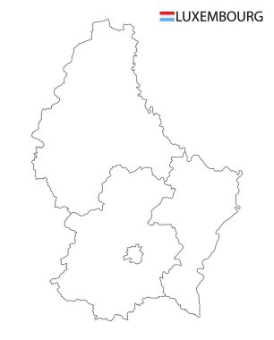 Lüksemburg haritası, ülkenin siyah beyaz ana hatları. Vektör illüstrasyonu