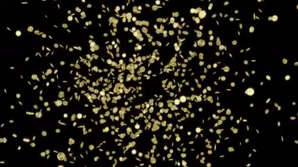 Explosion Von Goldmünzen Verwandelt Sich Einen Tornado Auf Schwarz Animation — Stockvideo