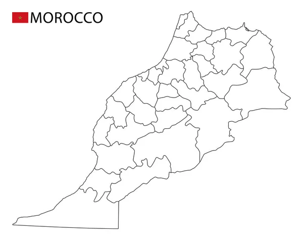 Marrocos Mapa Preto Branco Detalhou Regiões País Ilustração Vetorial — Vetor de Stock