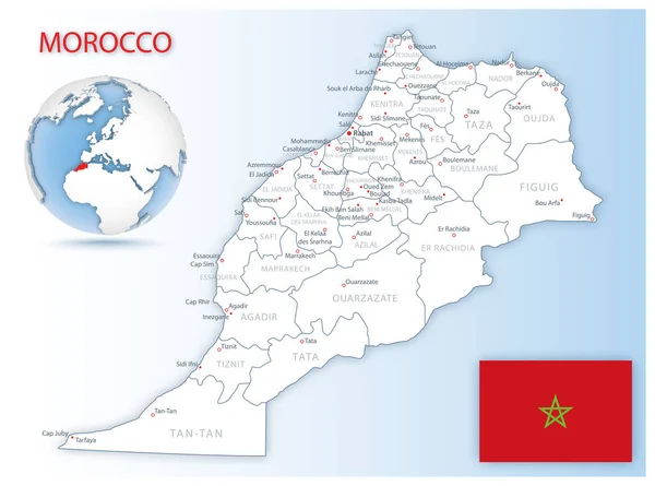 Detaillierte Landkarte Marokkos Mit Landesflagge Und Standort Auf Einer Blauen — Stockvektor