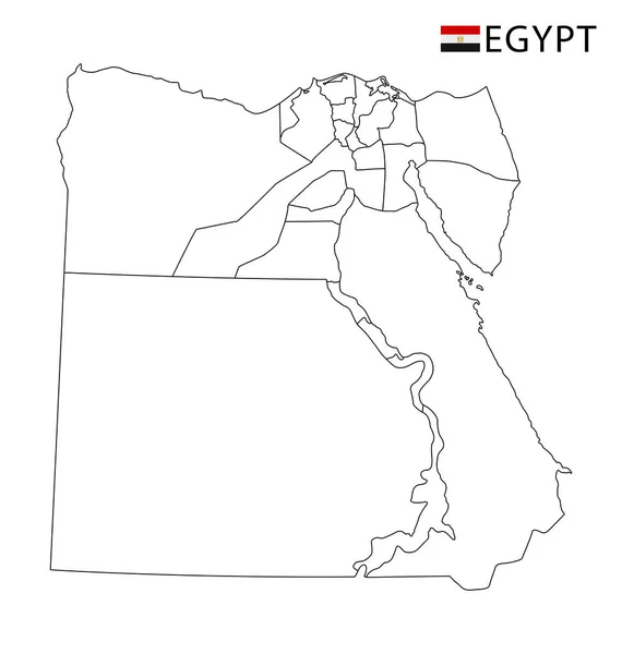 Карта Египта Черно Белые Подробные Очертания Регионов Страны Векторная Иллюстрация — стоковый вектор