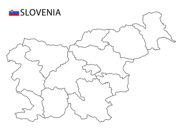 Slovinsko Mapa Černobílé Podrobné Obrysy Regionů Země Vektorová Ilustrace — Stockový vektor