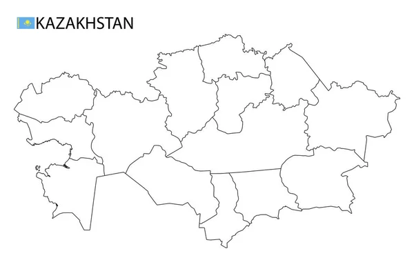 カザフスタン地図 国の黒と白の詳細なアウトライン領域 ベクターイラスト — ストックベクタ