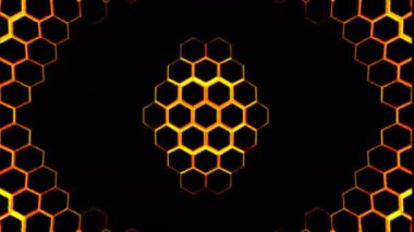 Parlak, parıldayan altıgen geometrik yüzey, merkezden hareket