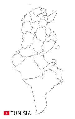 Tunus haritası, ülkenin siyah beyaz ana hatları.
