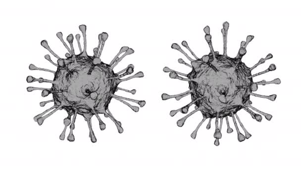 Черный вращающийся коронавирус на белом фоне. Вирусы пневмонии, Ковид-19, H1N1, ТОРС, грипп . — стоковое видео