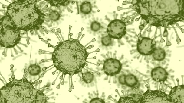 Grüne Viruszellen, Coronavirus. Ausbruch der Viruserkrankung. Virus H1N1, Grippe. Virusabstrakter Hintergrund. — Stockvideo