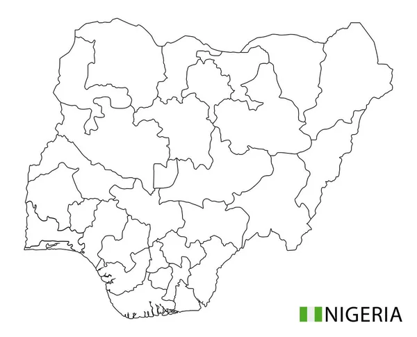 Nigeria-Karte, schwarz-weiß, detaillierte Umrisse der Regionen des Landes. — Stockvektor