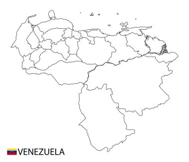 Venezuela haritası, ülkenin siyah ve beyaz ana hatları. Vektör illüstrasyonu