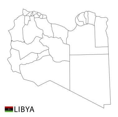 Libya haritası, ülkenin siyah beyaz ana hatları. Vektör illüstrasyonu