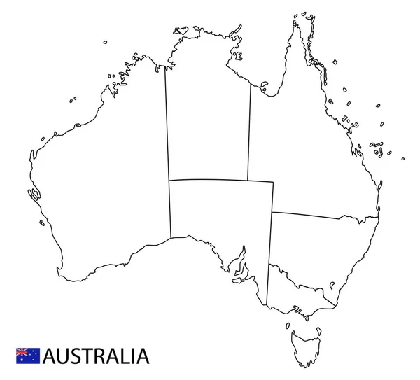 Austrália Mapa Preto Branco Detalhou Regiões País Ilustração Vetorial —  Vetores de Stock