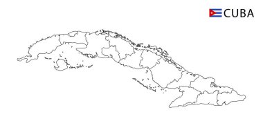 Küba haritası, ülkenin siyah ve beyaz ana hatları. Vektör illüstrasyonu