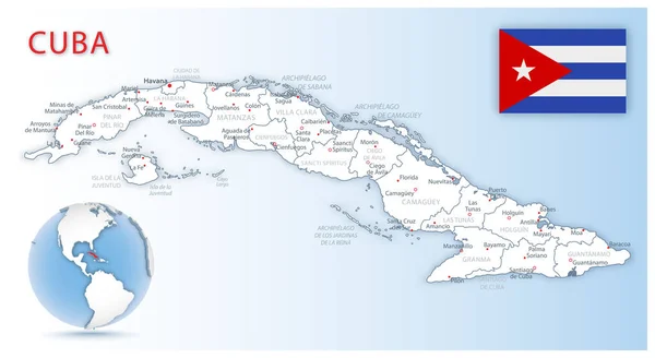 Mapa Detallado Cuba Divisiones Administrativas Con Bandera Del País Ubicación — Vector de stock