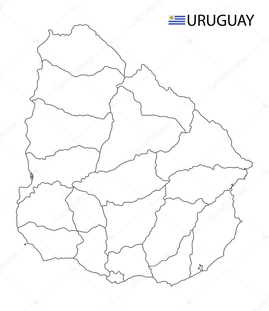 Uruguay mapa, blanco y negro resumen detallado regiones del país