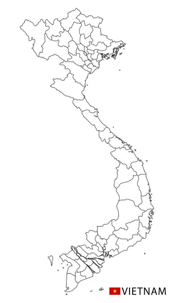 Vietnam mapa, blanco y negro resumen detallado regiones del país. — Archivo Imágenes Vectoriales