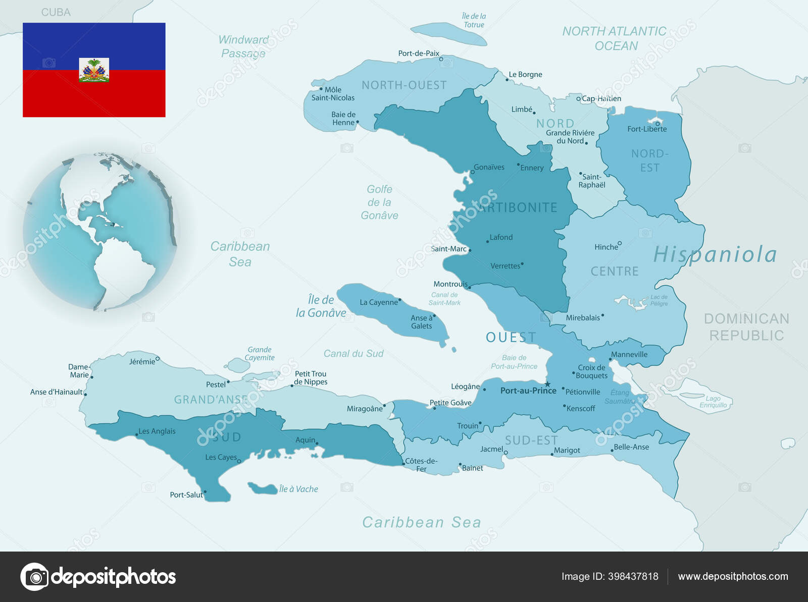 Mapa Detallado Azul Verde De Las Divisiones Administrativas De Hait Depositphotos 398437818 Stock Illustration Blue Green Detailed Map Of